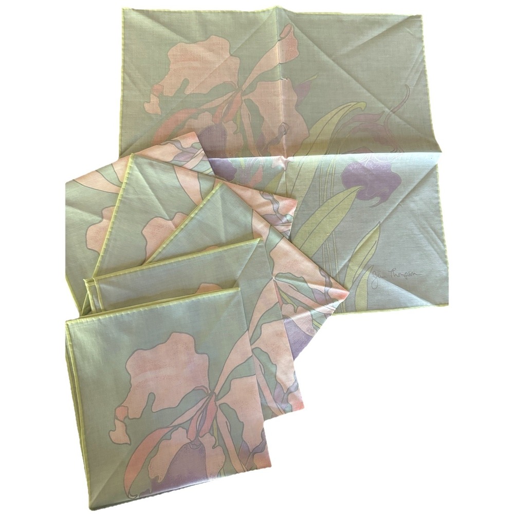6 VTG Jim Thompson Thai Silk Napkins 16" Orchid Floral Pastel  Pink Purple NWOT